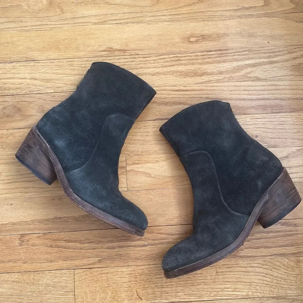 P. Monjo handmade drk olive suede zip boots sz EU 36 or US 6 lots of life left